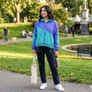 Vintage Nike Colorblock Purple Teal Full Zip Windbreaker Jacket Medium (10-12)